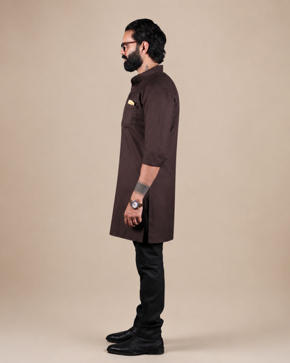 Brown Cotton Short Kurta Set