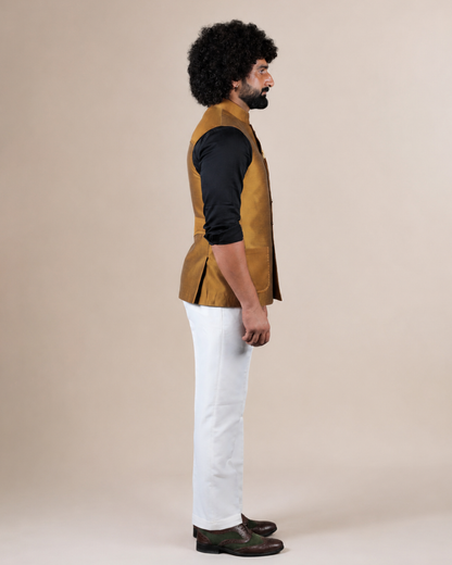 Premium Mustard Silk Nehru Jacket