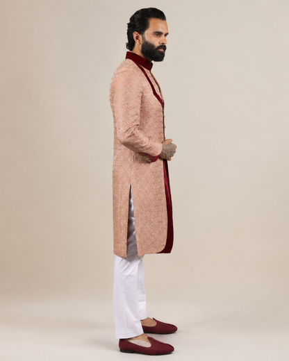 Elegant Peach Silk Sherwani