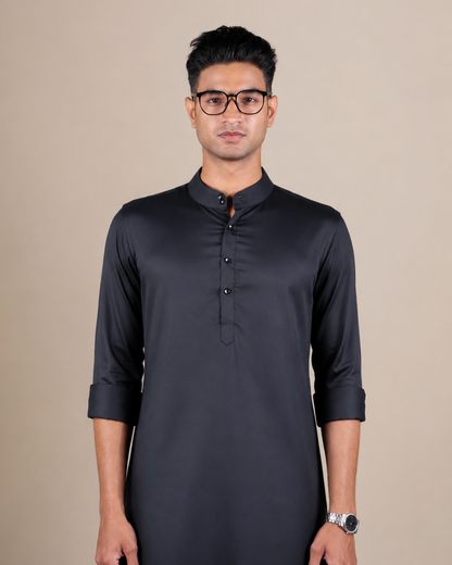 Navy Blue Silk Kurta Set