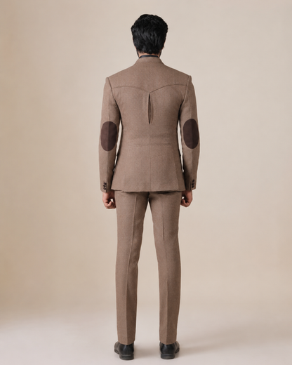 Brown Striped Woolen 3-Piece Suit