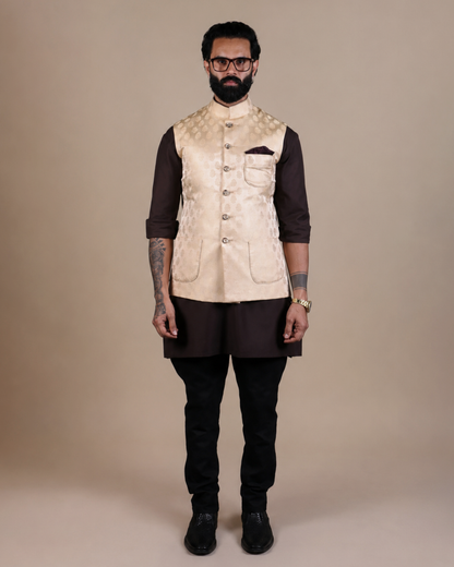 Golden Brocade Nehru Jacket Set