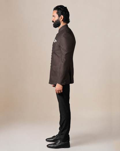 Dark Brown Terry wool Bandhgala Set