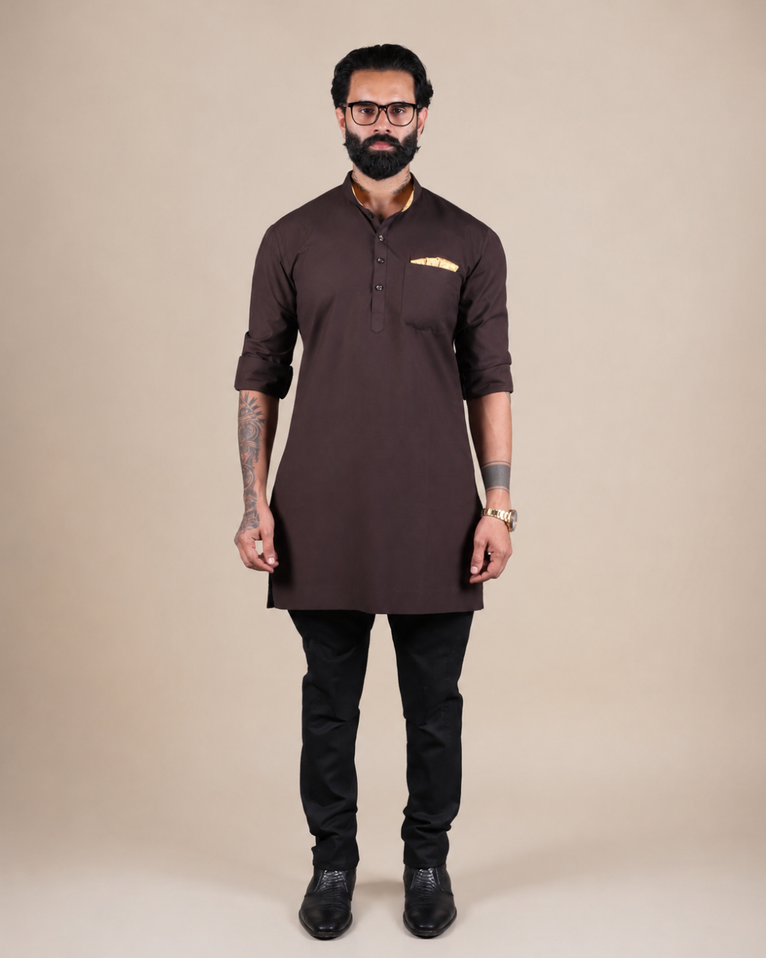 Brown Cotton Short Kurta Set