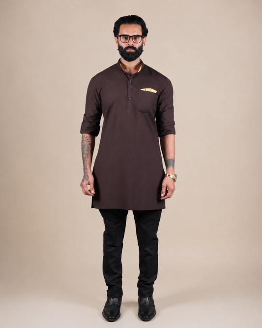Brown Cotton Short Kurta Set