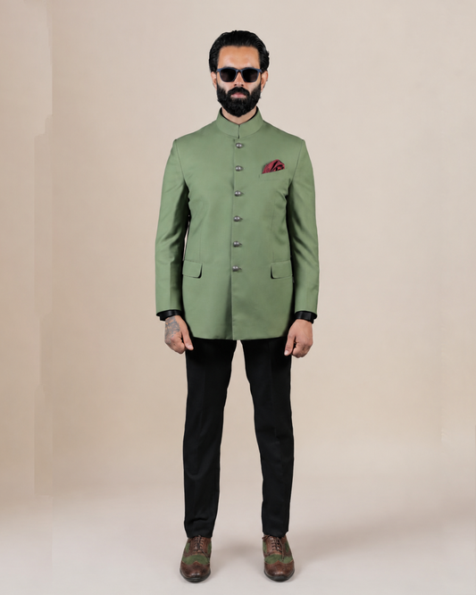 Sage Green Terry Wool Bandhgala