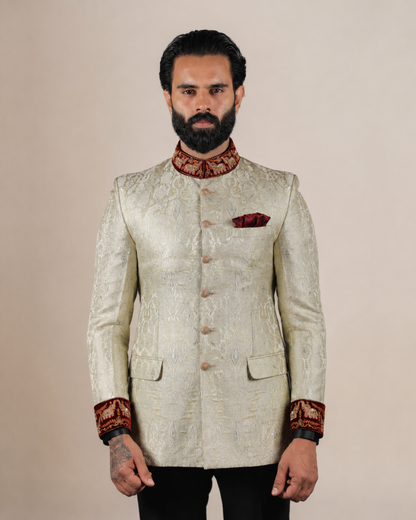 Ivory Silk Bandhgala with Embroidery