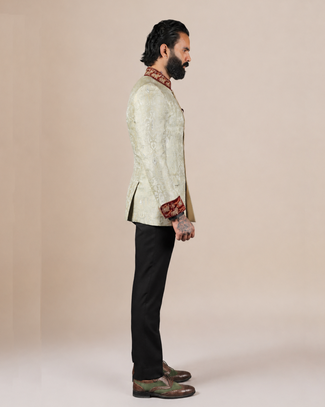Ivory Silk Bandhgala with Embroidery