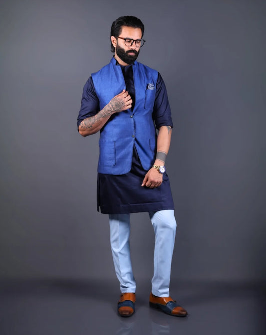 Blue Silk Nehru Jacket