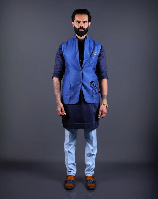 Blue Silk Nehru Jacket