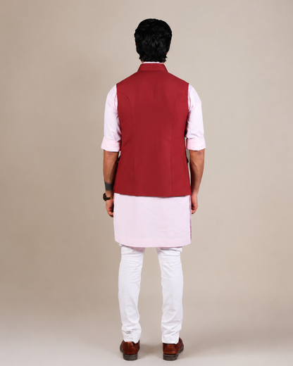 Red Quilted Cotton Nehru Jacket