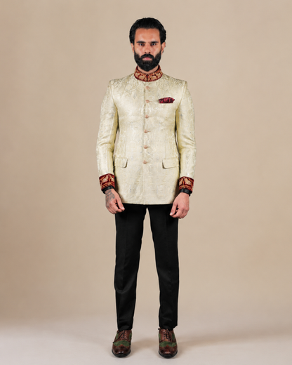 Ivory Silk Bandhgala with Embroidery