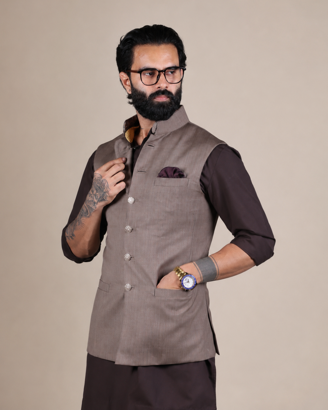 Fawn Nehru Jacket Set