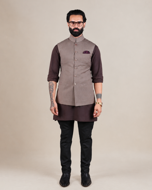 Fawn Nehru Jacket Set