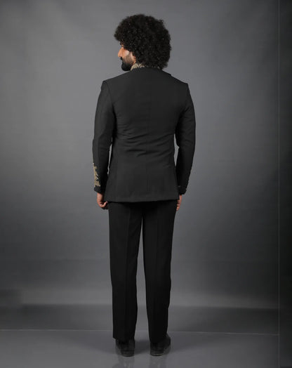 Black Embroidered Bandhgala Suit