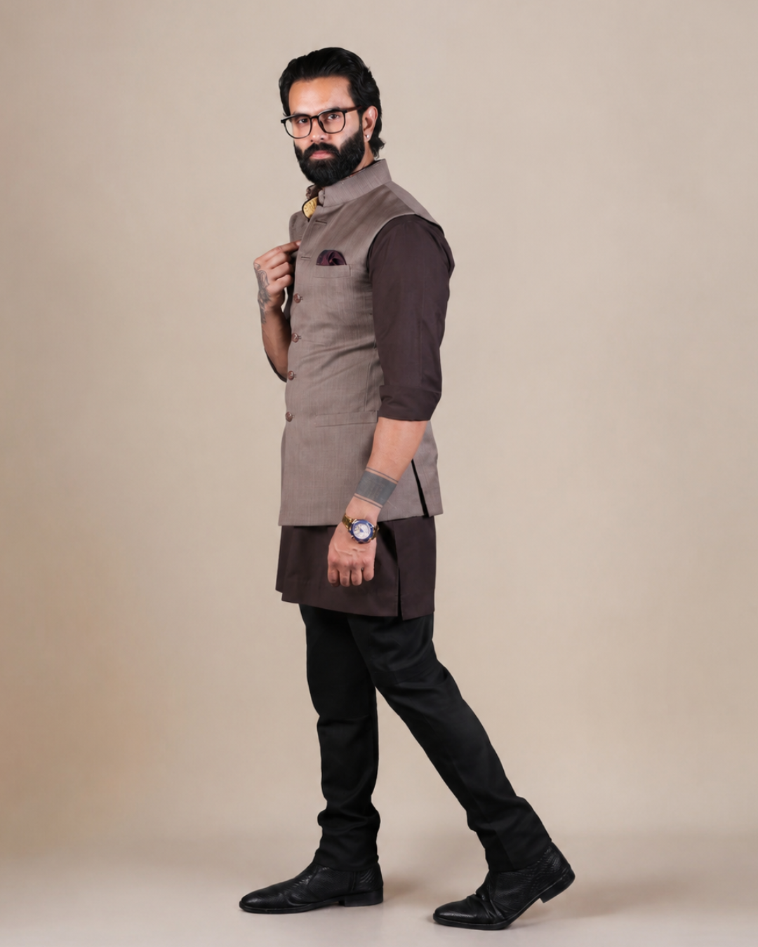 Fawn Nehru Jacket Set