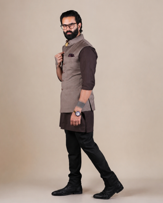 Fawn Nehru Jacket Set