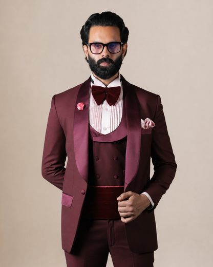 Slim Fit Shawl Lapel 3-Piece Tuxedo Suit
