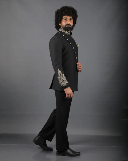 Black Embroidered Bandhgala Suit