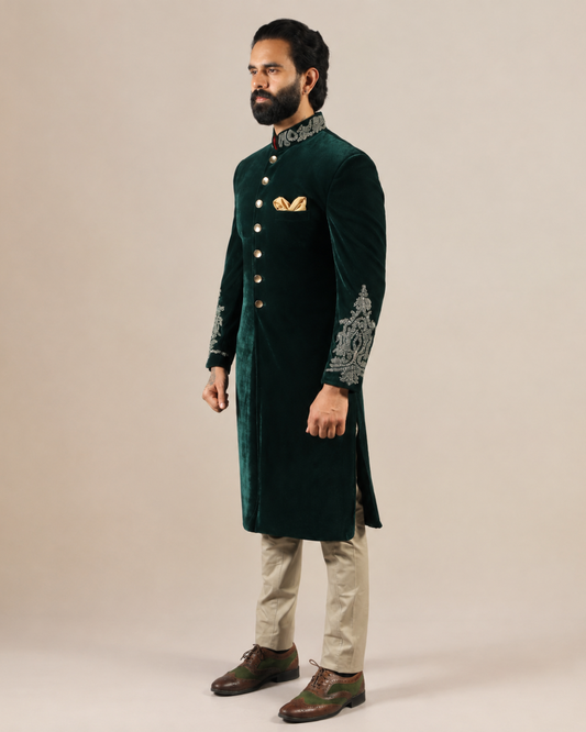 Emerald Green Velvet Sherwani