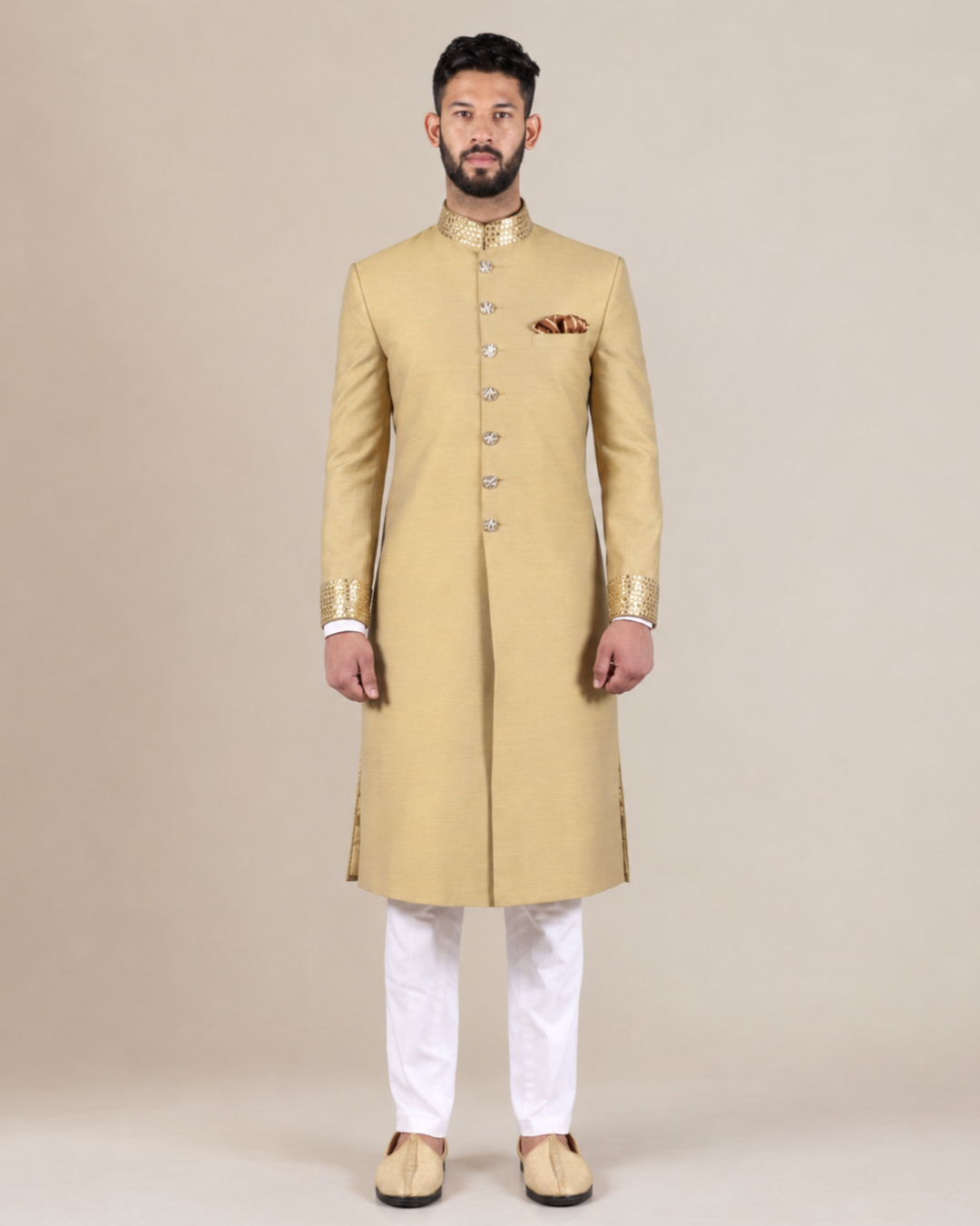 Golden Embroidered Wedding Sherwani