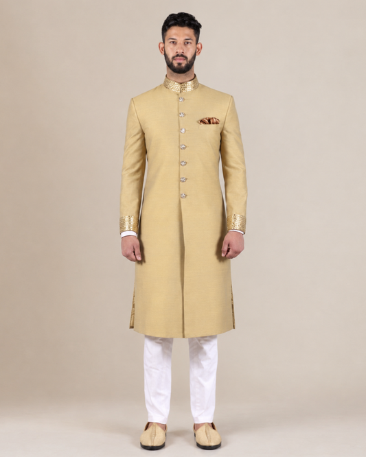 Golden Embroidered Wedding Sherwani