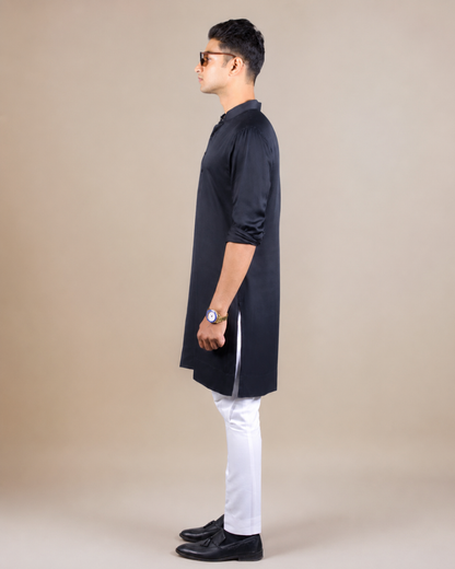 Navy Blue Silk Kurta Set