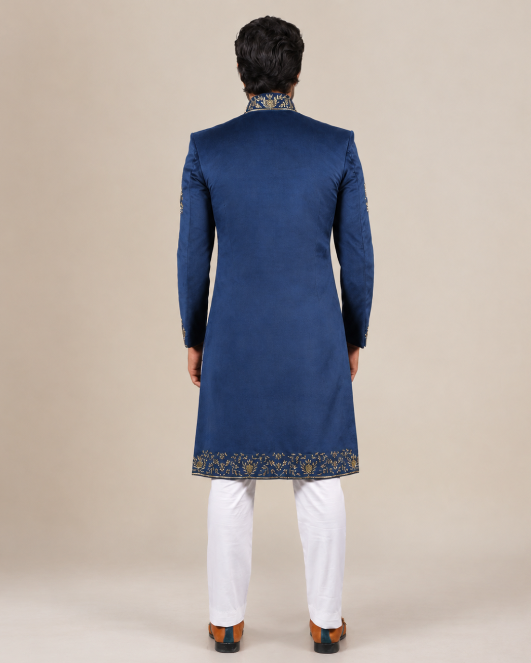 Indigo Velvet Embroidered Sherwani