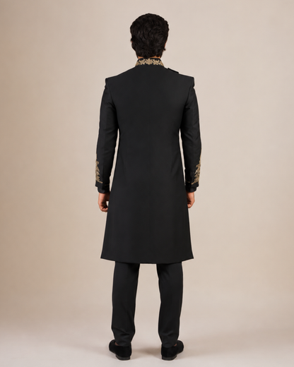 Black Asymmetric Indo-Western Sherwani