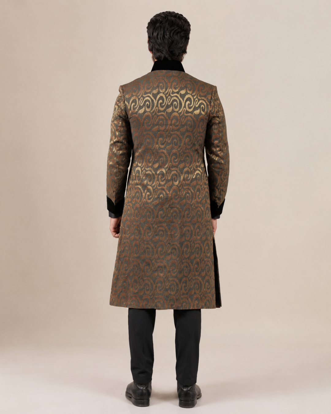 Brown Golden Brocade Sherwani