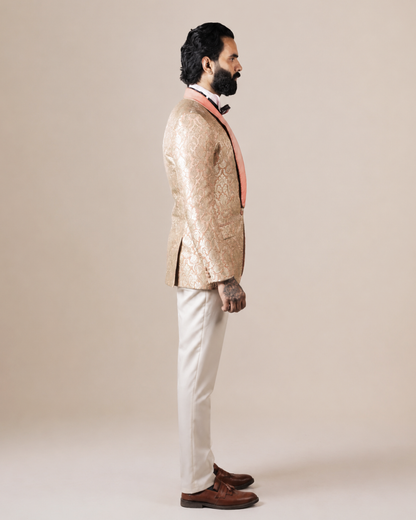 Peach Gold Brocade Tuxedo Suit