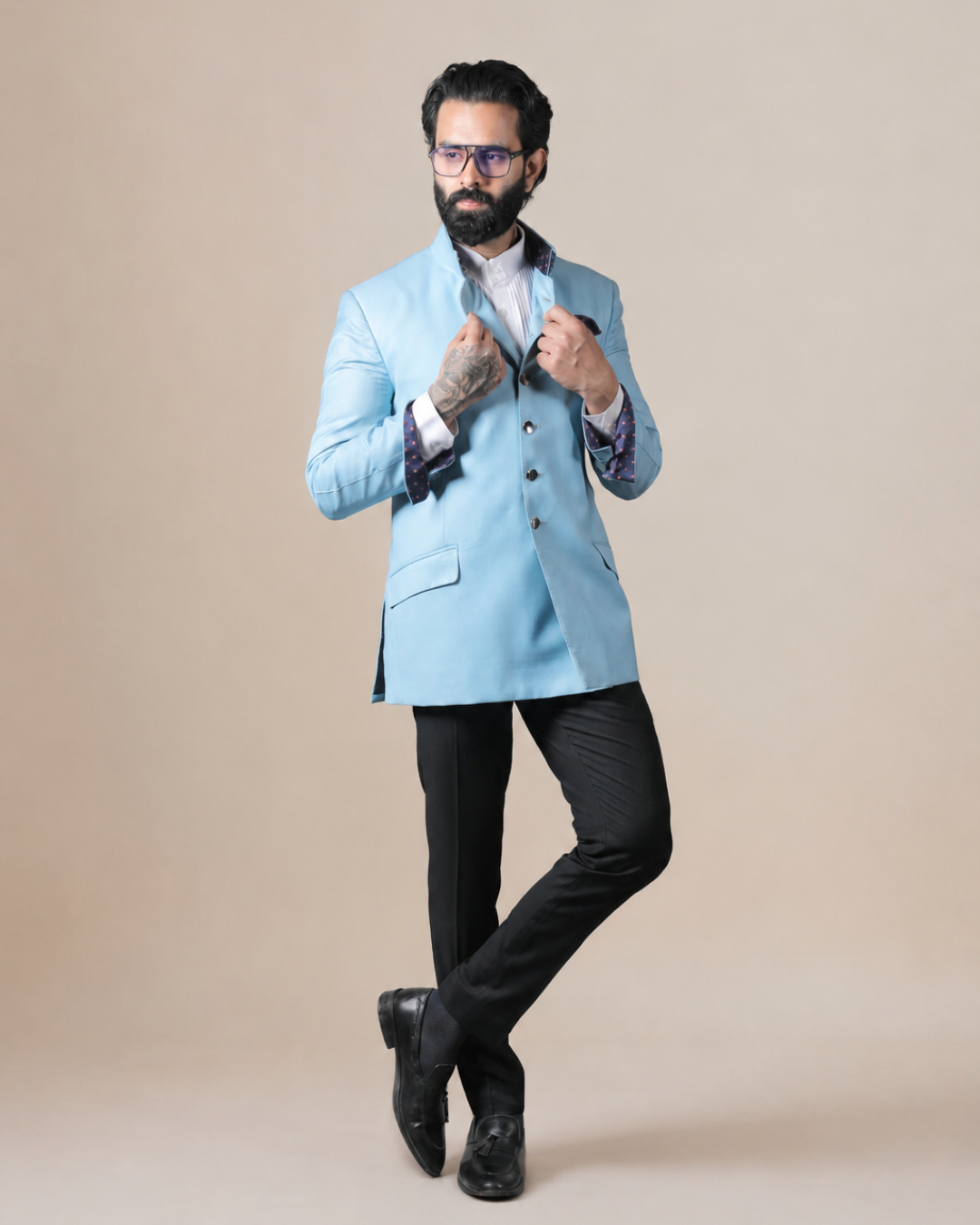 Sky Blue Terry Wool Bandhgala Set