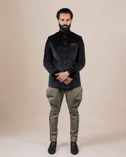 Black Velvet Bandhgala Jacket