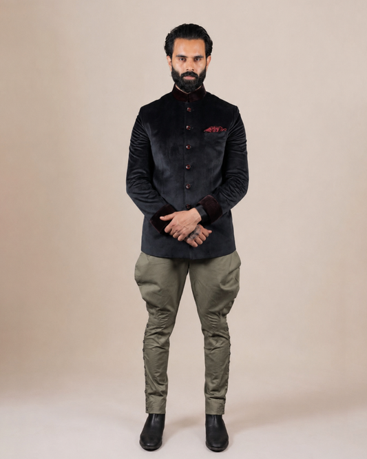 Black Velvet Bandhgala Jacket