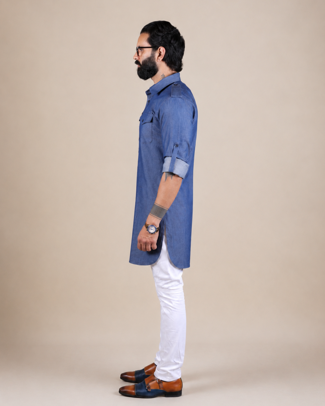 Blue Denim Pathani Kurta Set