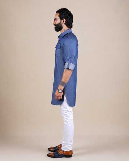 Blue Denim Pathani Kurta Set