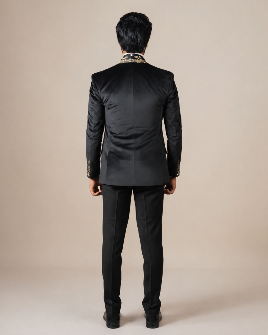 Black Velvet Embroidered Tuxedo Suit
