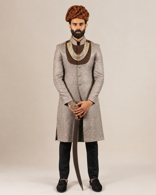 Silver Jacquard Sherwani