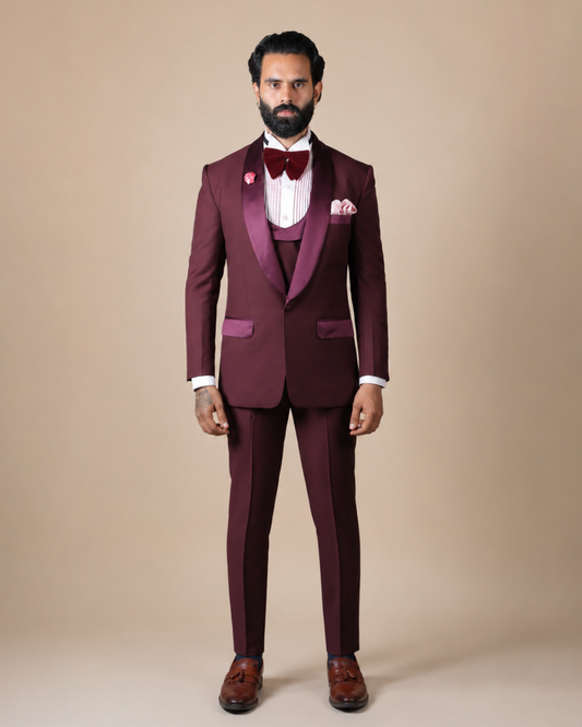 Slim Fit Shawl Lapel 3-Piece Tuxedo Suit