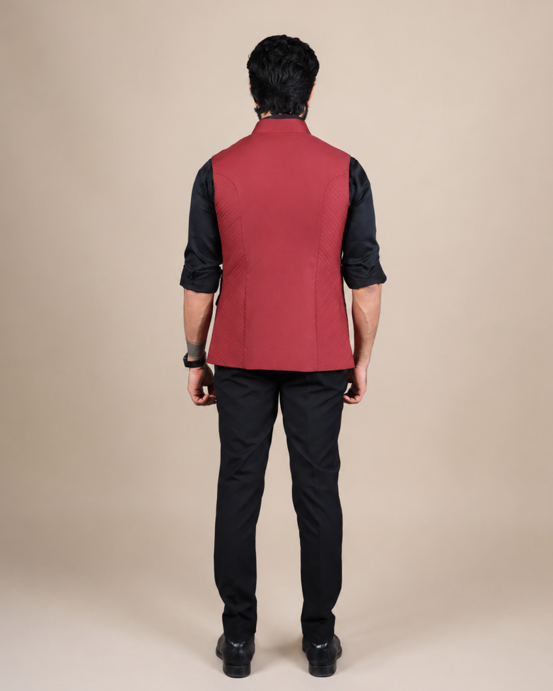 Maroon Textured Nehru Jacket