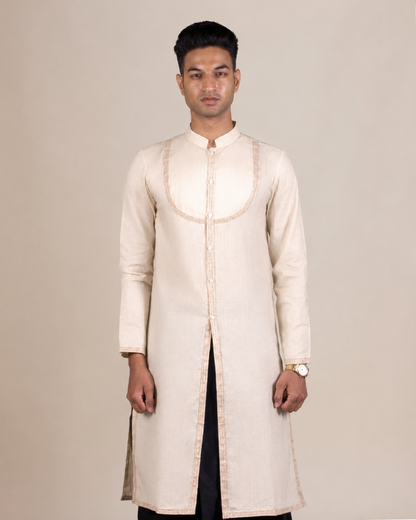 Beige Front Open Kurta Set