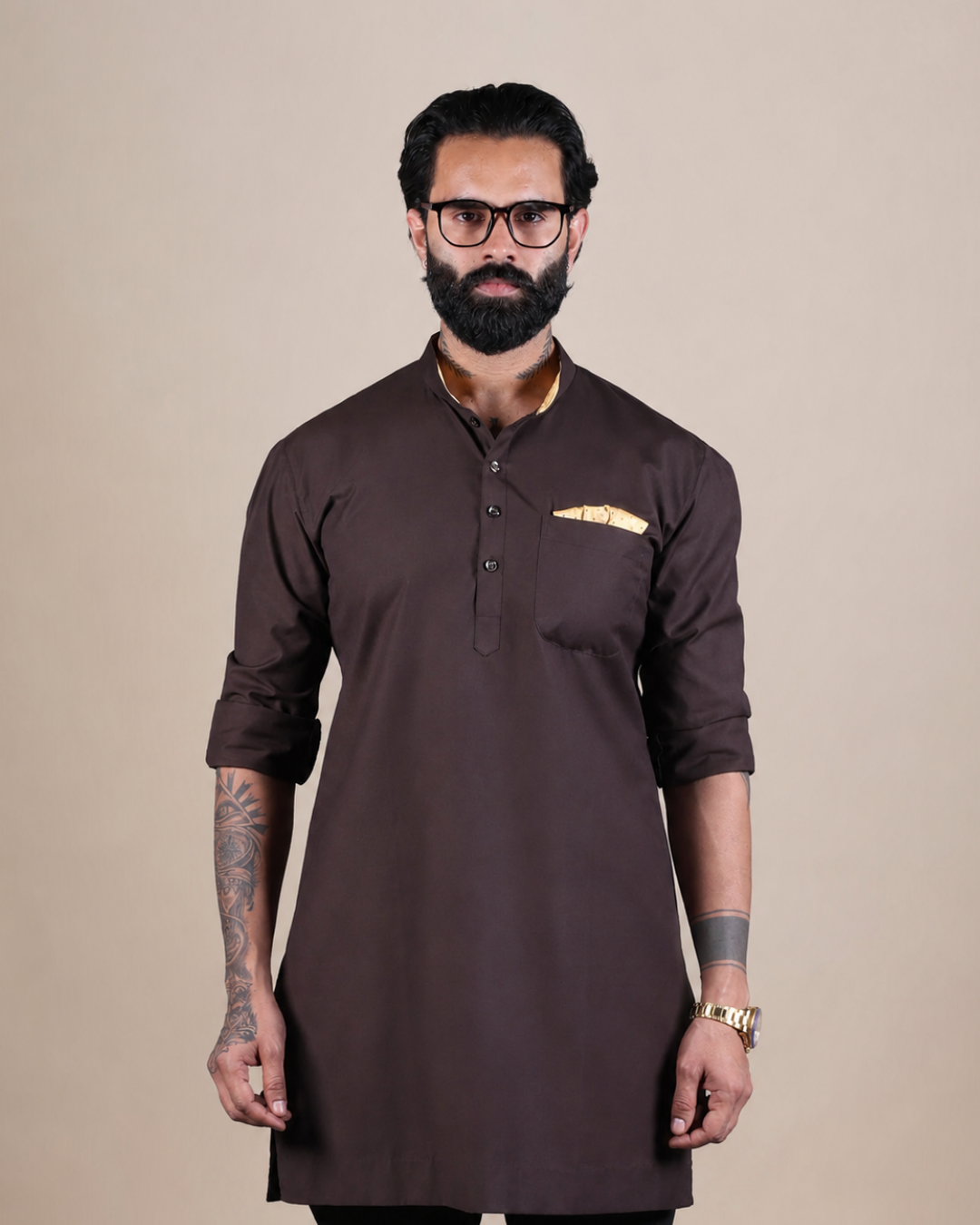 Brown Cotton Short Kurta Set
