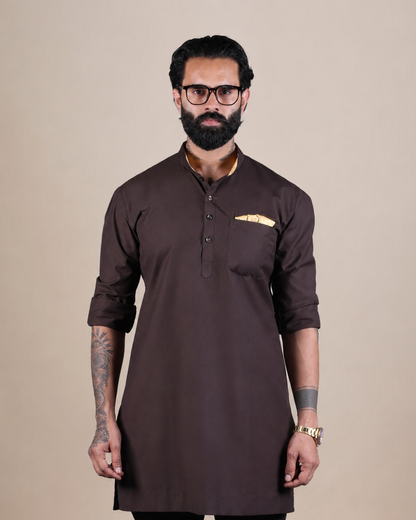 Brown Cotton Short Kurta Set