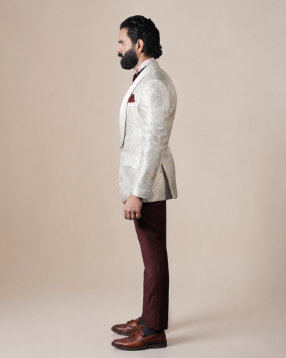 Cream Jacquard Tuxedo Suit