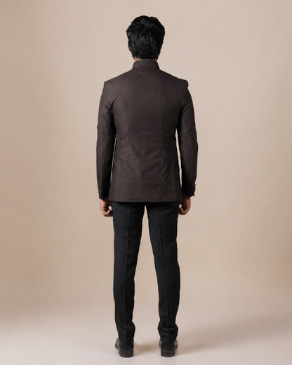 Dark Brown Terry wool Bandhgala Set
