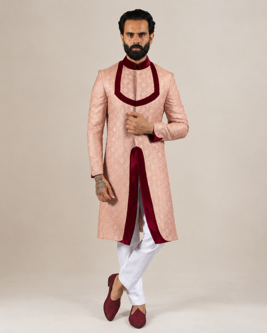 Elegant Peach Silk Sherwani
