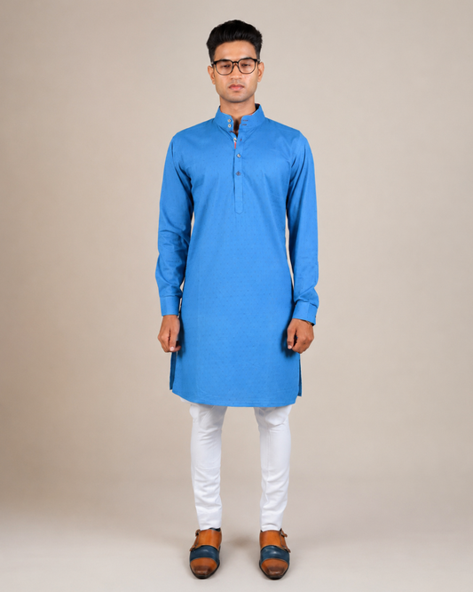 Blue Textured Kurta Pajama
