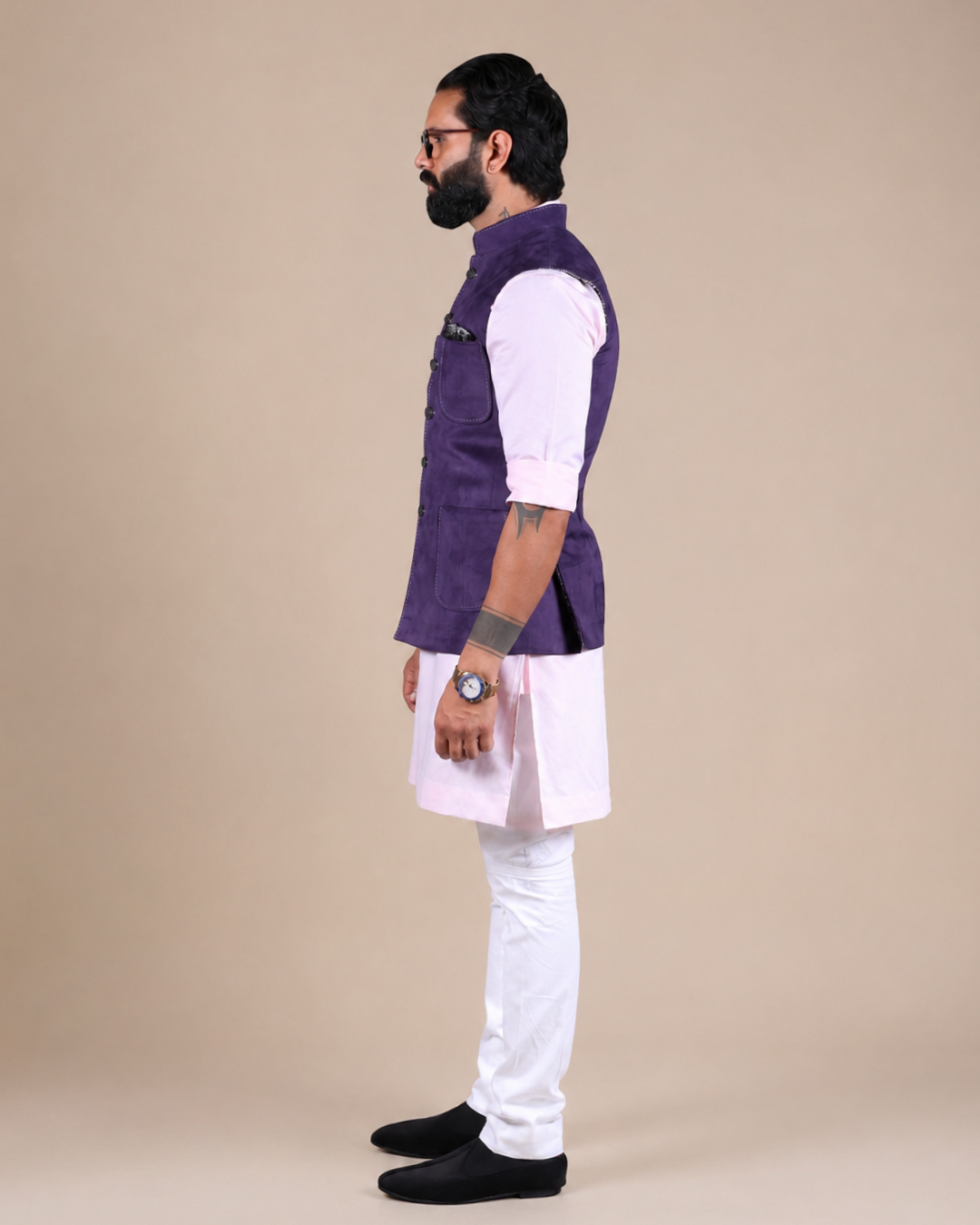 Purple Suede Nehru Jacket