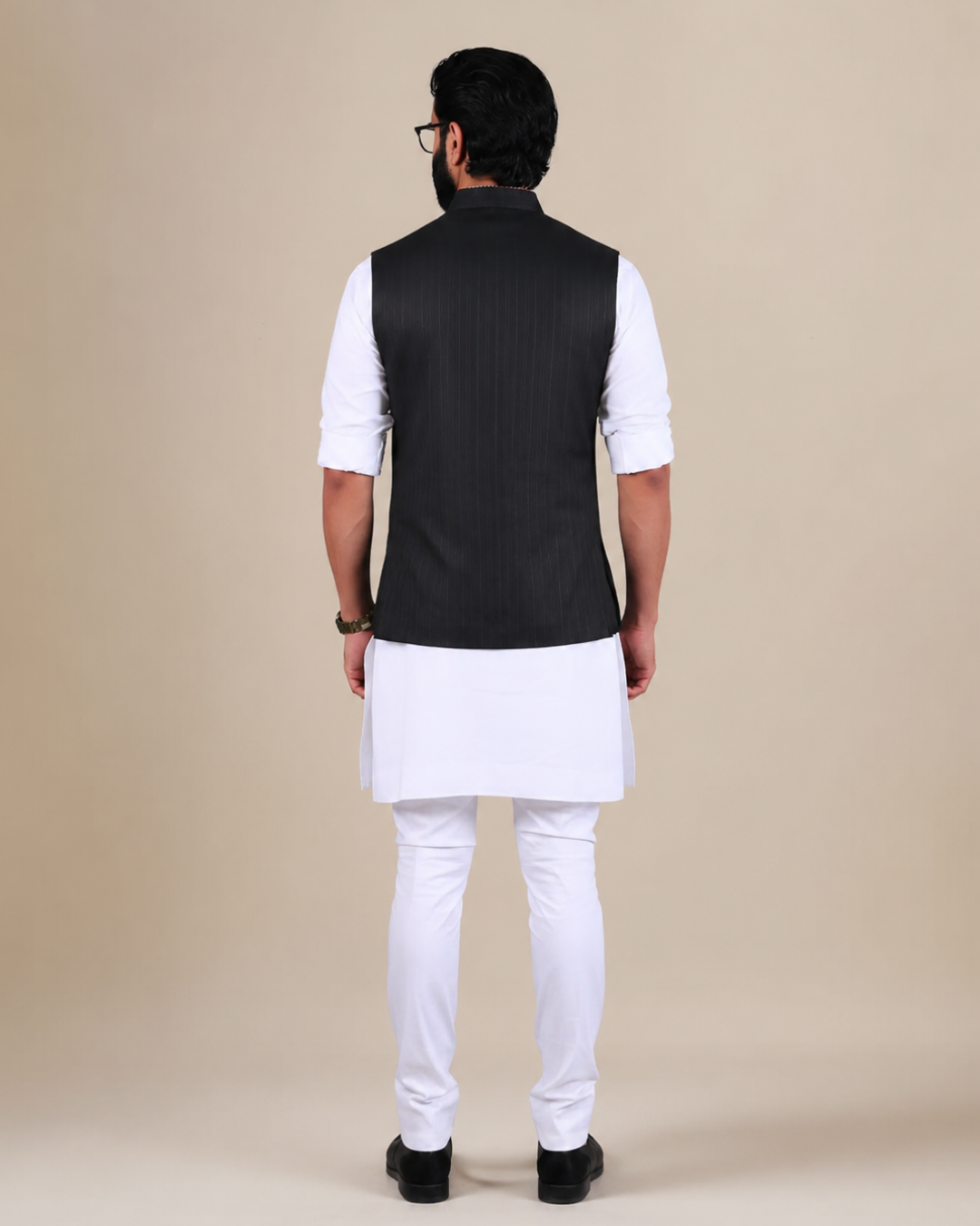 Black Nehru Jacket with Contrast Stitch