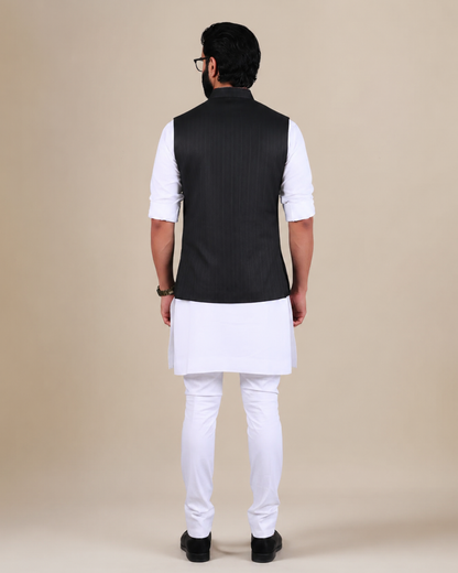 Black Nehru Jacket with Contrast Stitch